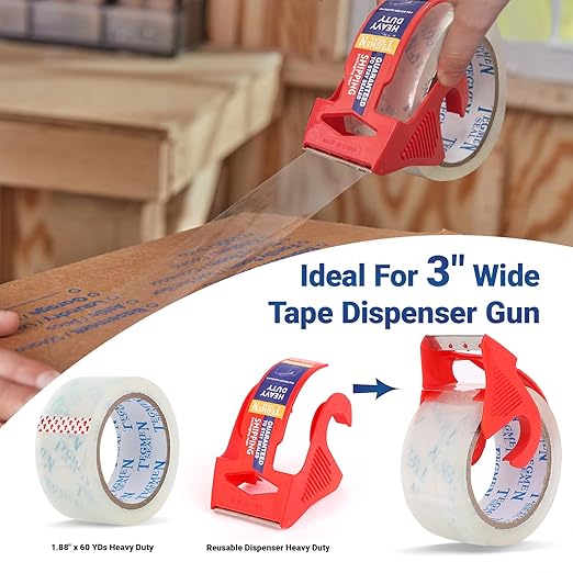 TegmenSeal Heavy Duty Clear Packing Tape with Dispenser Combo for Shipping, Moving & Storage,Thicker Clear Packing Tape, 1.88 inches Wide, 60 Yards Per Roll, 18 Pack 1080 Total Yards