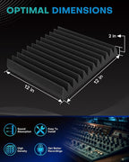 Knightsacoustic 24 Pack Sound Proof Foam Panels for Walls with Self Adhesive, 12x12x2 Acoustic Foam Panels, High Density Acoustic Panels Sound Absorbing, Fire Resistant Studio Sound Proofing Black