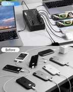 580W USB Charging Station, 20 Port Fast Charging Station for Multiple Devices, Dual PD 45W USB C Charger Block, Smart Power Delivery & Multi Protection for Laptop MacBook iPhone, iPad, Tablet