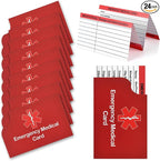 24 Pack Red Emergency Medical ID Wallet - Pocket Size, Medication List, Caretaker Cards