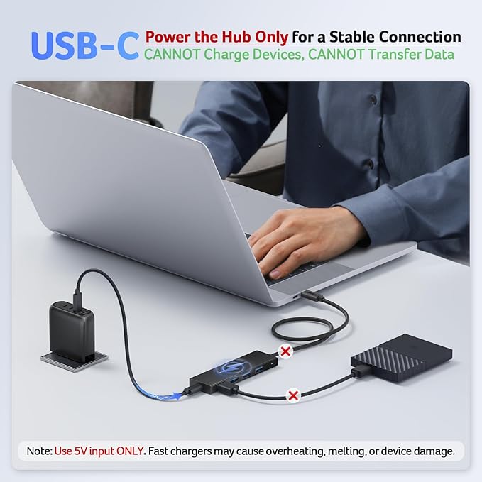 Acer USB Hub 4 Ports, Multiple USB 3.0 Hub, USBA Splitter for Laptop with Type C Power Port, Extender for A Port Laptop, PC, Desktop and More (4ft)