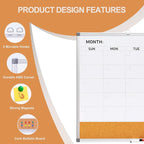 Comix Dry Erase Calendar Whiteboard Corkboard Combo, 36 * 24 inch Monthly Calendar and Bulletin Board Combination for Wall, Aluminum Frame Planner with Dry Erase Markers, Magnets, Push Pins