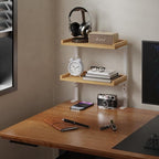 ART-GIFTREE Clamp On Desk Shelf 2-Tier, 12.5 inch Wood Shelving Unit for Office Desk/Gaming Accessories, Tabletop Book Storage Rack, Shelf for Top & Under of Desk, Natural