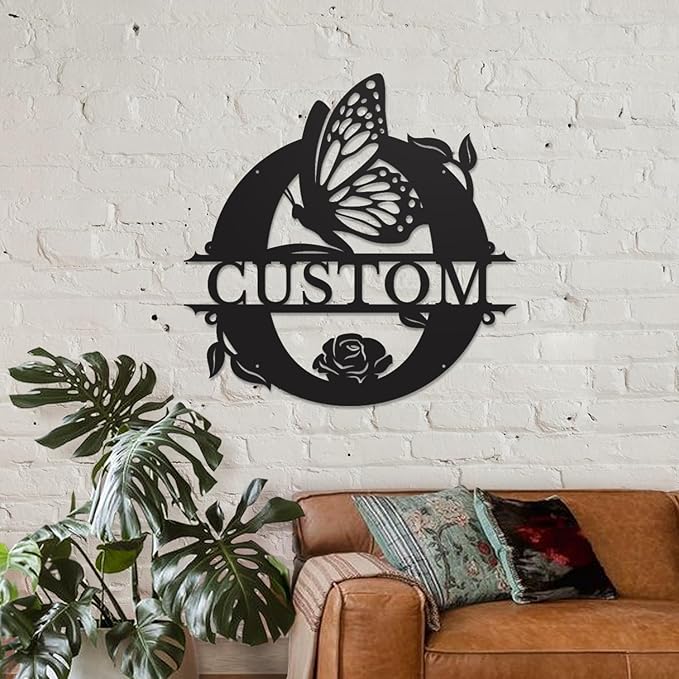 Personalized Custom Letter Name metal Signs,Custom Black Letter Monogram Wall Art Decor,Metal Signs Plaques Outdoor wall Decorative Signage (O)