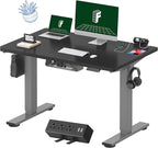 FLEXISPOT EN2 Whole-Piece Standing Desk with Clamp Power Strip, 48 x 30 Electric Stand Up Height Adjustable Desk with Cable Management (Gray Frame + 48" Black Top, 2 Packages)