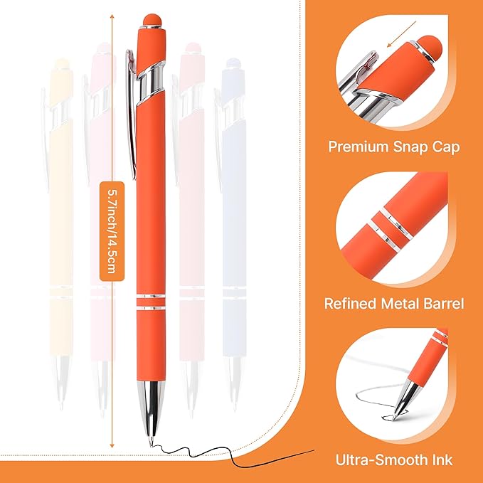 Custom Pens Personalized in Bulk – Engraved with Name, Text on Both Sides – Multiple Colors – Black Ink Ballpoint Pens with Stylus – Great for Business, Events, Parties, Marketing, Gifts