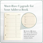 Gallery Leather Address Book Refill Replacement Pages - 3 Ring 5.5 x 8 Size, 15 Sheets, 30 Pages for 180 Entries, Quick and Easy Contact Storage and Updates