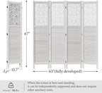 Svimi Folding Room Divider, 66.9 Inch 4 Panels Wood Carved Privacy Screens, Free Assembled Freestanding Portable Separation Wall for Home Office Restaurant Bedroom (White)