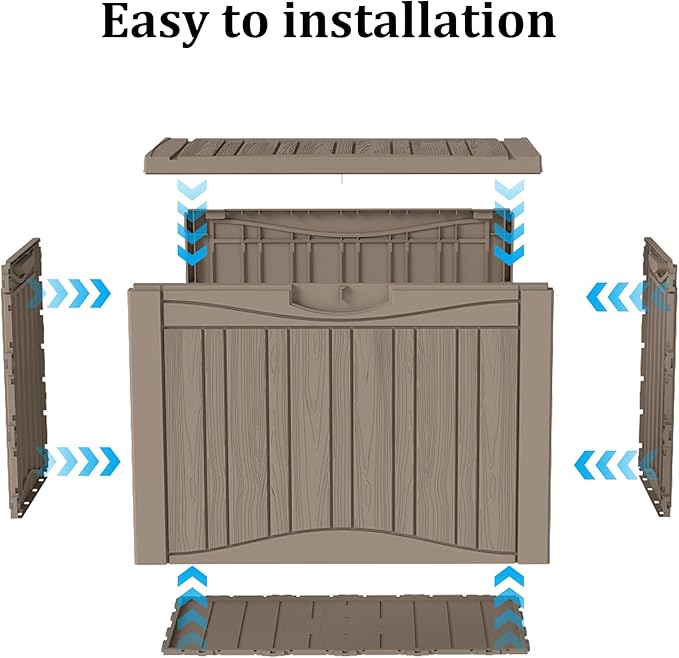 50 Gallon Lockable Resin Deck Box, Waterproof & UV-Resistant Outdoor Storage Box for Outdoor Cushion Storage, Garden Tools & Pool Accessories Storage, Gray