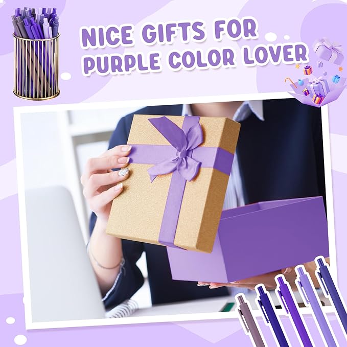 25 Pcs Ballpoint Pens Bulk Retractable Writing 1. 0 mm Black Ink Cute Pens Smooth Writing Color Fancy Gift for Teacher Student Employee Office School Home Baby Shower Supplies (Purple Series)