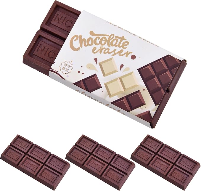 6Pcs Chocolate Shape Erasers for Kids, Cute Chocolate Bar Erasers Bulk for School Classroom Supplies Party Favors