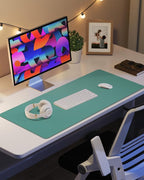 Leather Desk Pad Protector, Mouse Pad, Office Mat, Non-Slip PU Leather Blotter, Laptop Desk Pad, Waterproof Writing Pad for Office and Home (Light Green, 31.5" x 15.7")