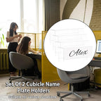 2X8 PET Cubicle Name Plate Holders Cubicle Name Plate Sign Holder Wide 2.2 in Name Plate Bracket Double Sided Nameplates for Walls Material Changeable Cubicle Name Plate Holder for School Office (4)