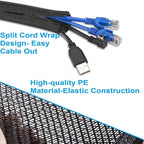Summer Ready 2-Pack Split Sleeving Cable Protector (5FT, 5/8") - Chew Resistant Pet Proof Cord Cover for USB Power Audio Video, Home Office & Gaming Wire Loom - Black