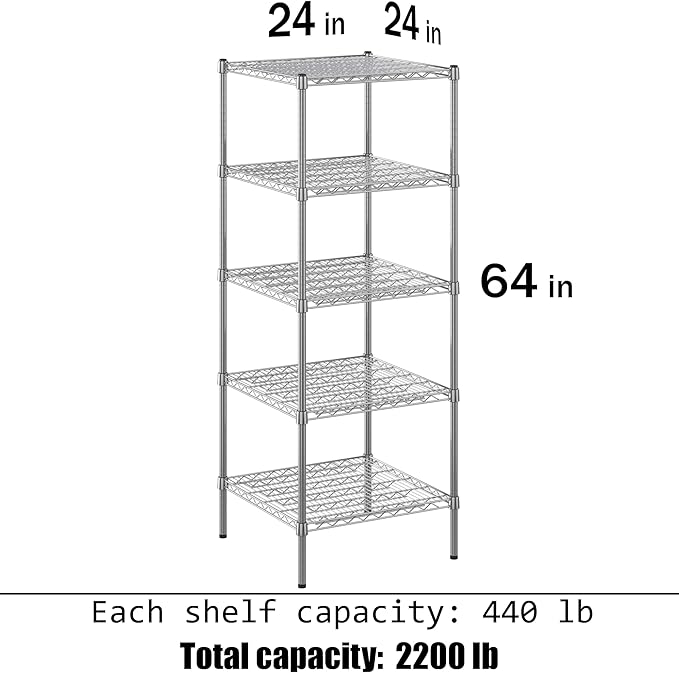 Regal Altair 24" Deep x 24" Wide x 64" Height Wire Shelving Kit | 5-Tier | NSF Commercial Storage Rack Unit