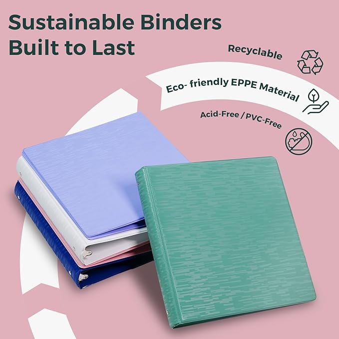 POPRUN 3 Ring Binder 1.5 Inch, PVC-Free, Holds 325 Sheets of 8.5 x 11 Paper, Extra Durable Organizer with 2 Pockets for School & Office, Heavy-Duty, 2 Pack, Prussian Blue