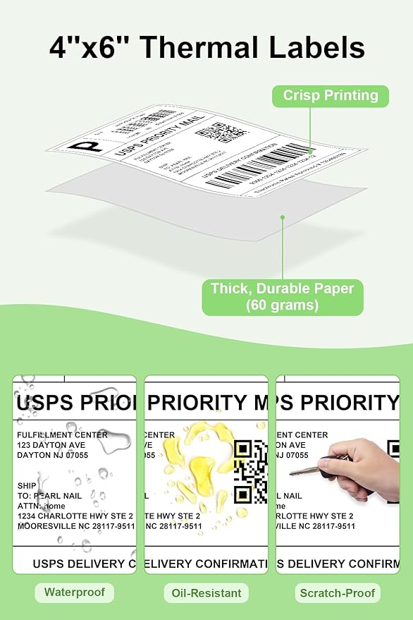 4x6 Thermal Labels - Waterproof Shipping Stickers for Thermal Printers, All-Purpose Label Stickers, White, 1000/Pack (4-Pack)