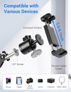 Evekea Overhead Camera Mount, Desk Camera Mount with 360° Adjustable Arm and Phone Holder for DSLR Cameras/iPhone/Webcam/Ring Light, Desk Phone Stand for Video Recording,Zoom Meeting,YouTube,TikTok