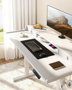 ErGear Electric Standing Desk with Drawers, 48″ x 24″ Gaming Table Compatible Monitor Stand, Stand up Desks, Home Office Height-Adjustable Desk with Storage Shelf, 4 Preset Heights, White