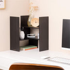 Navaris Desk Organizer Shelf Unit - Desktop Shelves for Table or Countertop - Free-Standing Adjustable Bamboo Shelving for Kitchen or Office - Black