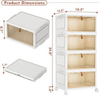 CTSNSLH 4 Tier Plastic Storage Bins and Boxes Organizer - 28Qt Stackable with Lids for Bedroom, Living Room, Office - Foldable Containers, Household Organization