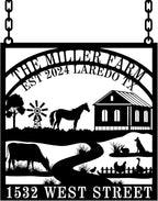 Custom Farmhouse Metal Sign | Personalized Last Name & Established Date Farm Scene Wall Art | Metal Farm Wall Art & Garden Decor | Unique Farmer Gift, Housewarming, or Ranch Decoration