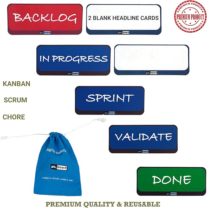 PMXBOARD Magnetic Column Headline Cards – Kanban & Scrum Board Headers for Agile Workflow | Reusable Magnetic Column Labels for Project Boards, Lean Boards & Sprint Planning
