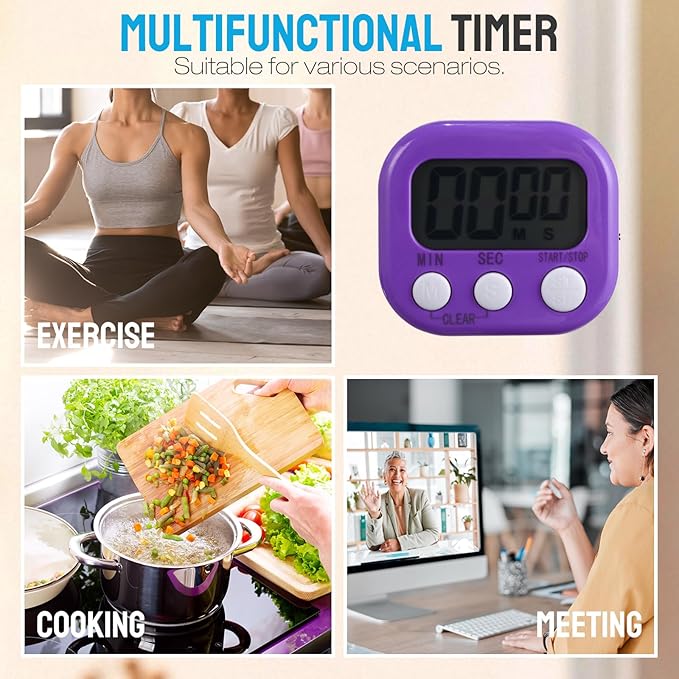 Weewooday 24 Pcs Digital Kitchen Timer Magnetic Timer Bulk On/Off Switch Minute Second Count up Countdown Loud Alarm for Exercise Cook Baking (Novel Color)