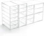 Prsildan Acrylic Drawer Organizer with 17 Drawers, Craft Office Desk Makeup Organizers Accessories, Set of 4 Clear Stackable Storage Drawers for Vanity, Countertop, Jewelry, Art Supply Organization