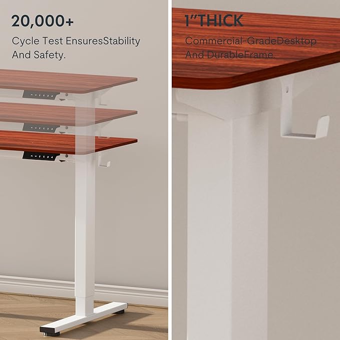 FLEXISPOT EN1 One-Piece Standing Desk with 1-Inch Thick Seamless Desktop, 48"x30" Electric Height Adjustable Desk for Home Office, Multi-Monitor Setups & Easy Assembly, Mahogany