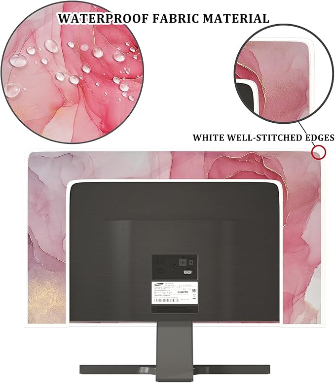 Baocicco Abstract Waterproof Television Cover with Pink Marble Design 65 Inch Full Body Cover for TV Screen Weatherproof Dust-Proof TV Screen Covers Sleeve Compatible with LED OLED Desktop