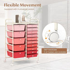 DORTALA 15-Drawer Rolling Storage Cart with Drawers, Rolling Utility Cart w/Removable Drawers & Universal Wheels, Tools Scrapbook Paper Organizer for School, Office, Home, Classroom (Gradient Pink)