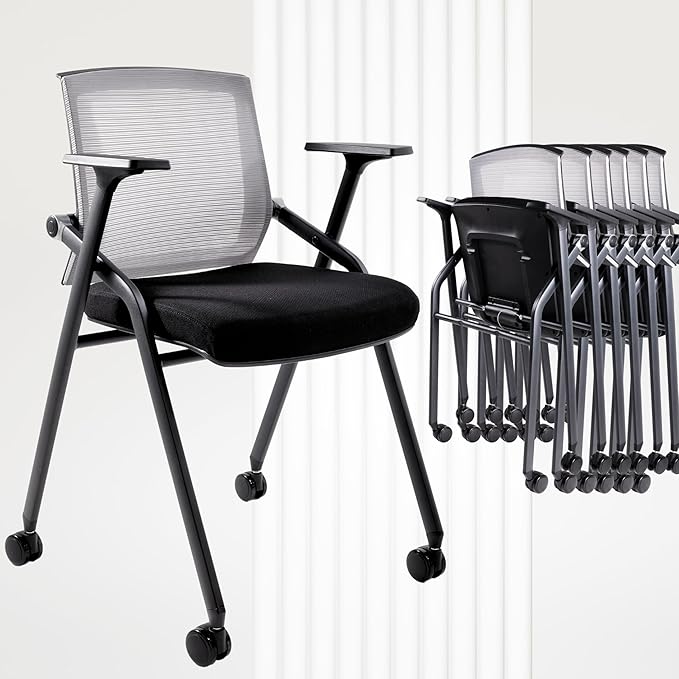 BLANEDUO Conference Room Chairs, Folding Office Desk Chair with Lumbar Support and Sliding Armrest, Stackable Office Guest Chairs & Reception Chairs(8 Pack)