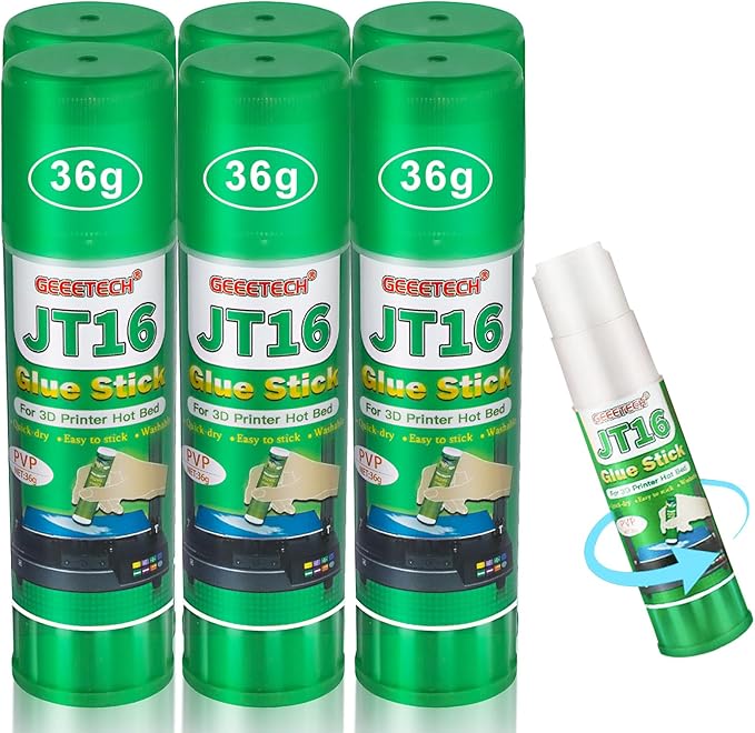 3D Printer Glue Sticks, 36 Grams Each PVP Solid Glue Sticks for Hot Bed Plate, Washable, Non-Toxic, Reduce Warping for PLA, ABS, PETG, HIPS, TPU Filament on PEI, Glass, Aluminum, Buildtak Board, 6Pcs