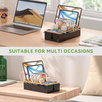 Pezin & Hulin Cable Management Box, Docking Station for Multi Devices, with 5 Ports Charge Adapter and 6 Cables, Wire Organizer for Cords, Box to Hide Cords and Storage Power Strip -Natural + Black