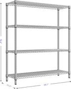 M MZG 1760 LBs 4 Tier Storage Rack Metal Wire Shelving Unit, Storage Standing Shelf Organizer for Laundry Bathroom Kitchen Pantry Garage Utility Room, Chrome 17.7" D x 59.1" W x 70.4" H