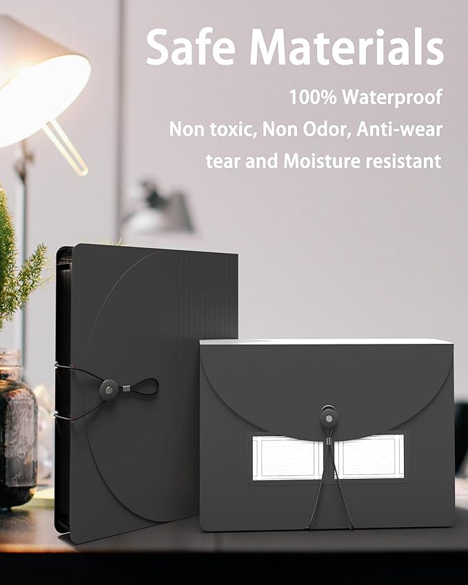 Accordion File Organizer, 2 Pack 24 Pockets Expanding File Folders, Portable Monthly Bill Receipt Documents Organizer with Colorful A-Z Tabs, Letter/A4 Size - Black