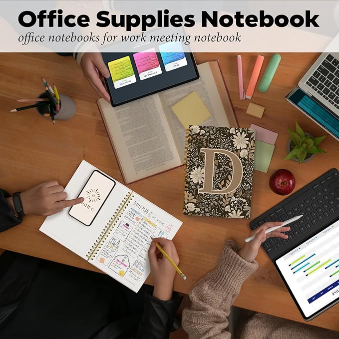 Initial D Personalized Journal Notebook, Boho Floral Journaling Notebooks for Women Girls, Costom Monogrammed Gifts for Women Mom Girls Friends, Letter Spiral Notebook, 5.5x8.3