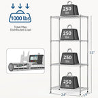 M MZG 1000 lbs 4Tier Shelf Metal Storage Shelves Wire Rack Closet Organizers with Wheel for Garage Kitchen Bathroom Laundry Chrome 13.7" D x 23.6" W x 53.4" H