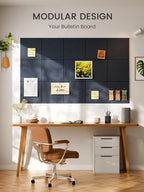 Bumusty Large Cork Board 47"x35" Alternative - 12 Pack Felt Wall Tiles with 70 Safe Removable Adhesive Tabs, 30 Pushpins, Cork Boards for Walls Pin Board Bulletin Board (Deep Charcoal Blue)