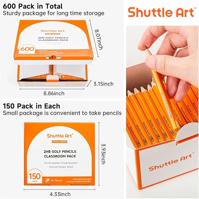 Shuttle Art 600 Pack #2 HB Mini Pencils, Wood-cased, Pre-sharpened for Kids & Teachers, Classroom Essentials, Back to School Supplies