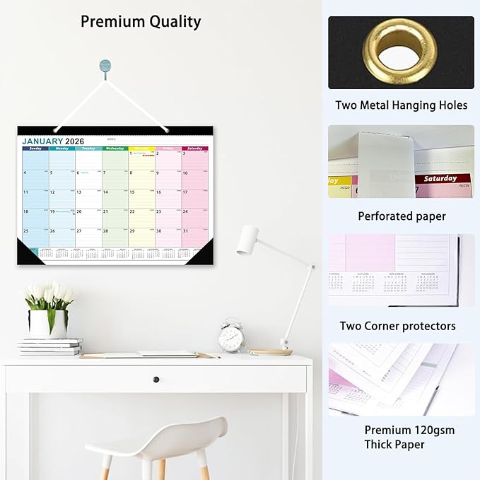 2026 Desk Calendar - 18 Monthly Calendar 2026-2027, Jan 2026 - Jun 2027, 17" x 12", Large Desk Calendar 2026-2027 with Thick Paper, Large Blocks, Stickers, Home or Office Calendar for Easy Organizing