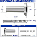 Steel DN Mate 200 Pack Stainless Steel Protector Sleeves for 1/8" 5/32" or 3/16" Cable Railing, Cable Protector Sleeves for Cable Railing System,T316 Cable Railing Hardware with a Drill Bit, DE05