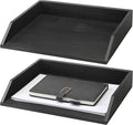 Beeveer 2 Pcs Wooden Letter Trays Wood Letter-Size Desk Organizer Heavy Duty 2 Tier Stackable Supports Paper Tray Desktop Drawer Organizer File Folder Magazine Office Accessories (Black)
