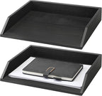 Beeveer 2 Pcs Wooden Letter Trays Wood Letter-Size Desk Organizer Heavy Duty 2 Tier Stackable Supports Paper Tray Desktop Drawer Organizer File Folder Magazine Office Accessories (Black)