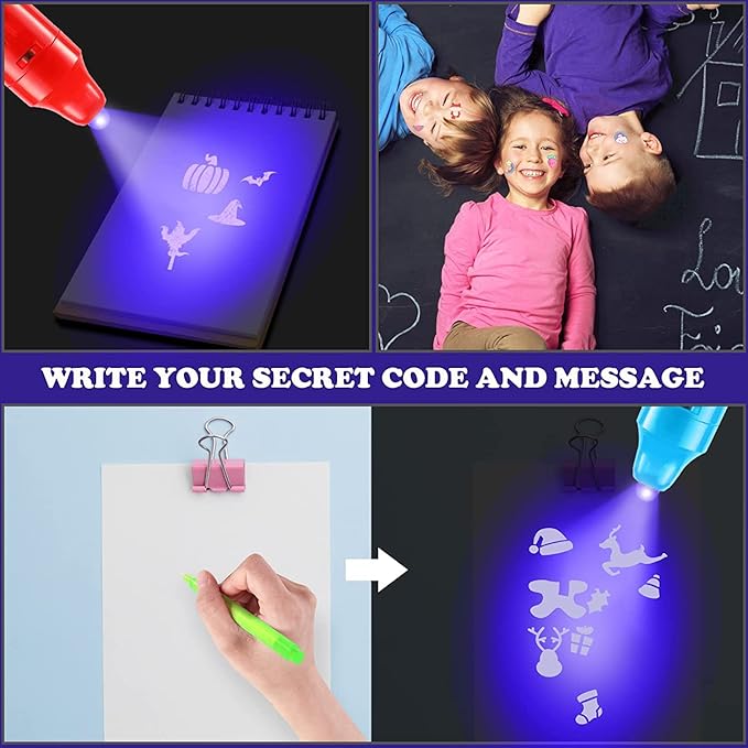 7PCS Invisible Ink Pens with UV Light Party Favors for Boys and Girls, Detective Magic Pen Disappearing Ink for Kids 8-12, Stocking Stuffers, Classroom Prizes