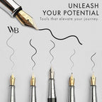 Wordsworth & Black Fountain Pen Gift Set, Includes Ink Bottle, 6 Ink Cartridges & A Refill Converter, 4 Replacement Nibs, Premium Package, Journaling, Calligraphy, Smooth Writing Pens [Black Chrome]