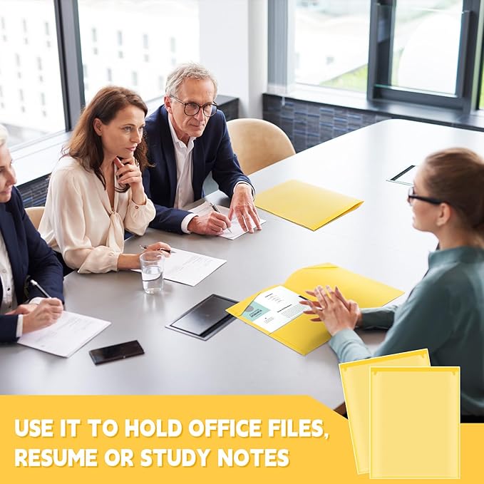 Henoyso 18 Pcs Plastic Folders with Clear Front Pockets Heavy Duty File Folders with 2 Pockets and Card Slot for Student Communication School Office Presentation Report (Yellow)