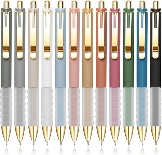 MiSiBao Black Ballpoint Pens 1.0mm Pens Retractable Ball Point Pens Smooth Writing (Metal pen clip, 12-pack)