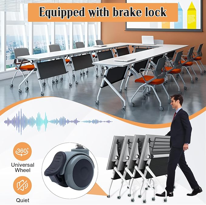 Conference Table,55.1''Folding Conference Room Table for 4-12 People,Mobile Flip Top MeetingTraining Table with Different Coulor and Styles for Offices, Classrooms,Meeting Room (2, C)